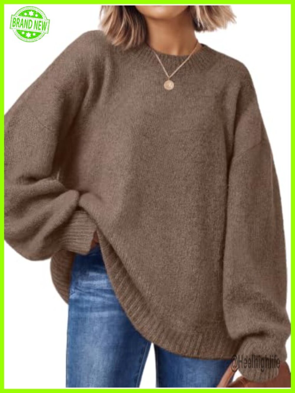 Oversized Crewneck Pullover Sweater Long Sleeve Knit Tunic Top